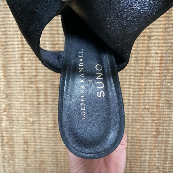 SOLD Loeffler Randall x Suno Black Suede Wedge Sandals Wooden Heel Leather - Picture 8 of 11
